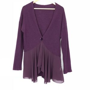 Eggplant Purple Wool and Chiffon Cardi